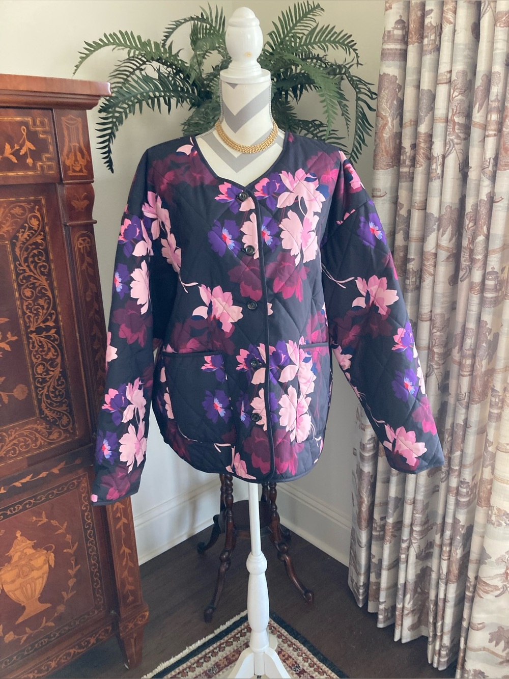 Liz Claiborne Floral Quilted Lightweight Jacket Size XXL